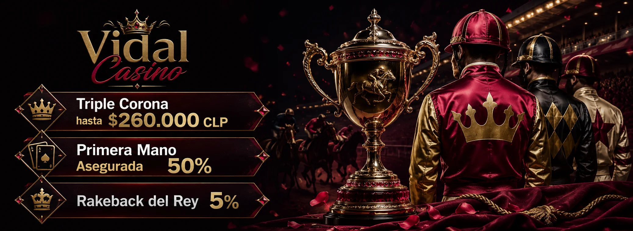 La Triple Corona de Vidal Casino: hasta $260.000 CLP en saldo real, sin rollover